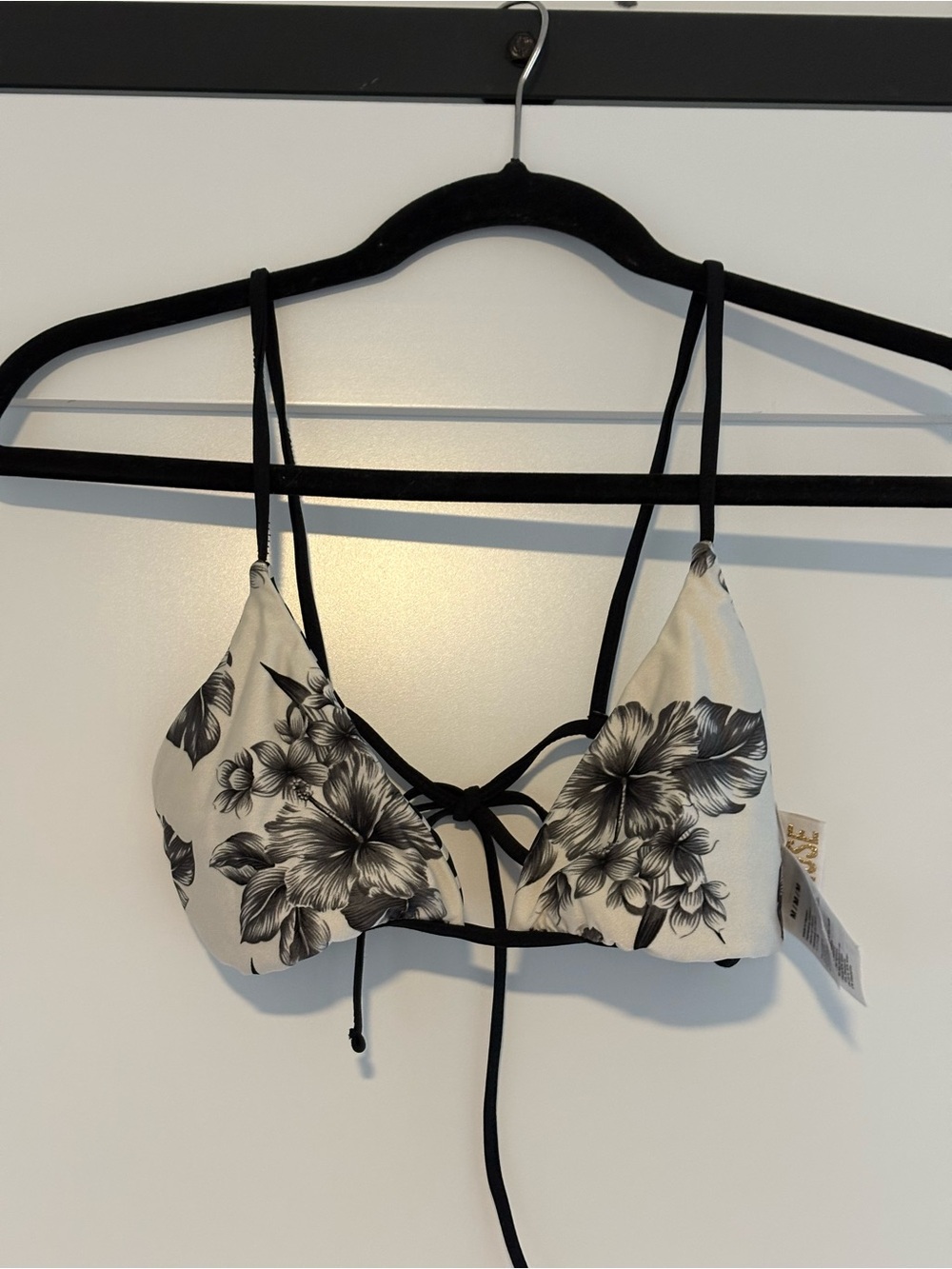 Amuse Society White & Black Reversible Bikini Top with Floral and Stripes